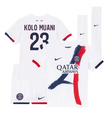 Paris Saint-Germain Randal Kolo Muani #23 Borta Kläder Barn 2024-25 Kortärmad (+ Korta byxor)